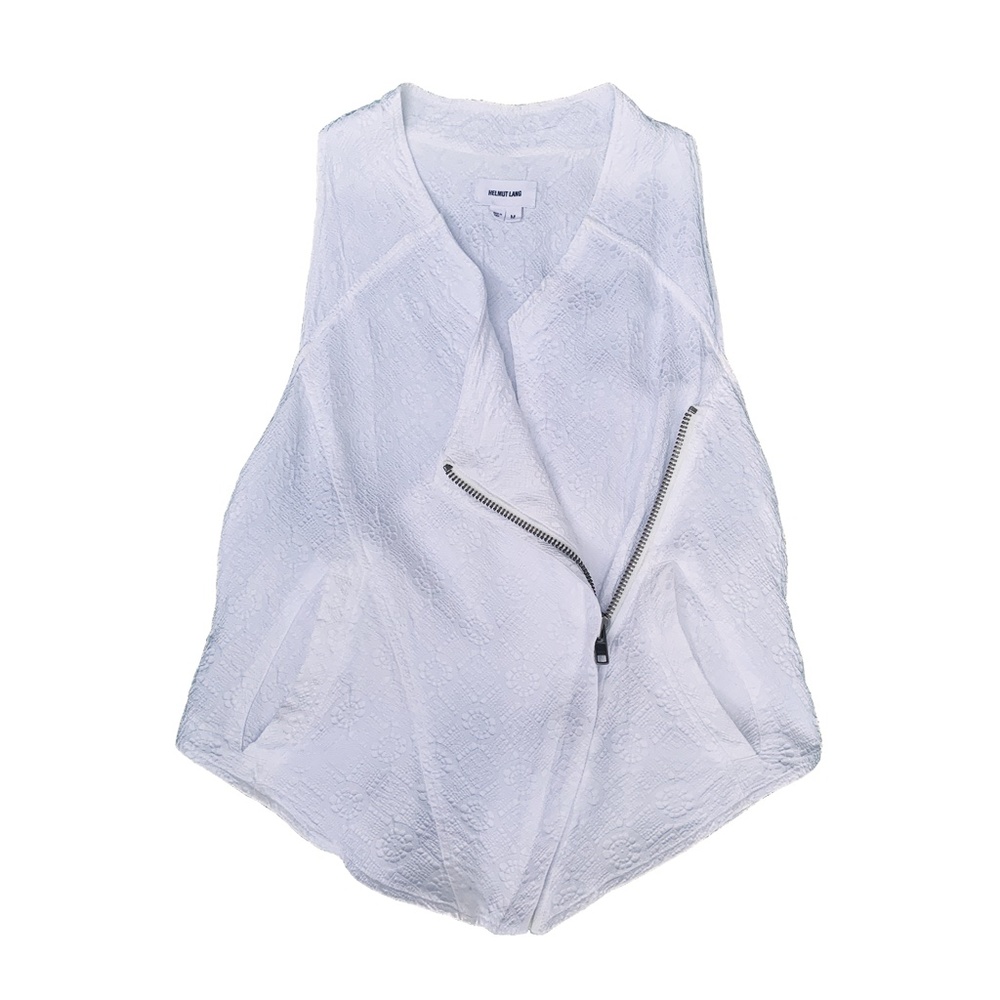 Helmut Lang White Jacquard Zipper Vest Shirt